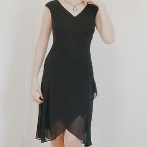 ALEX EVENINGS Size 4 A-Line Mini Sleeveless Beaded Black Formal Dress Chifon
